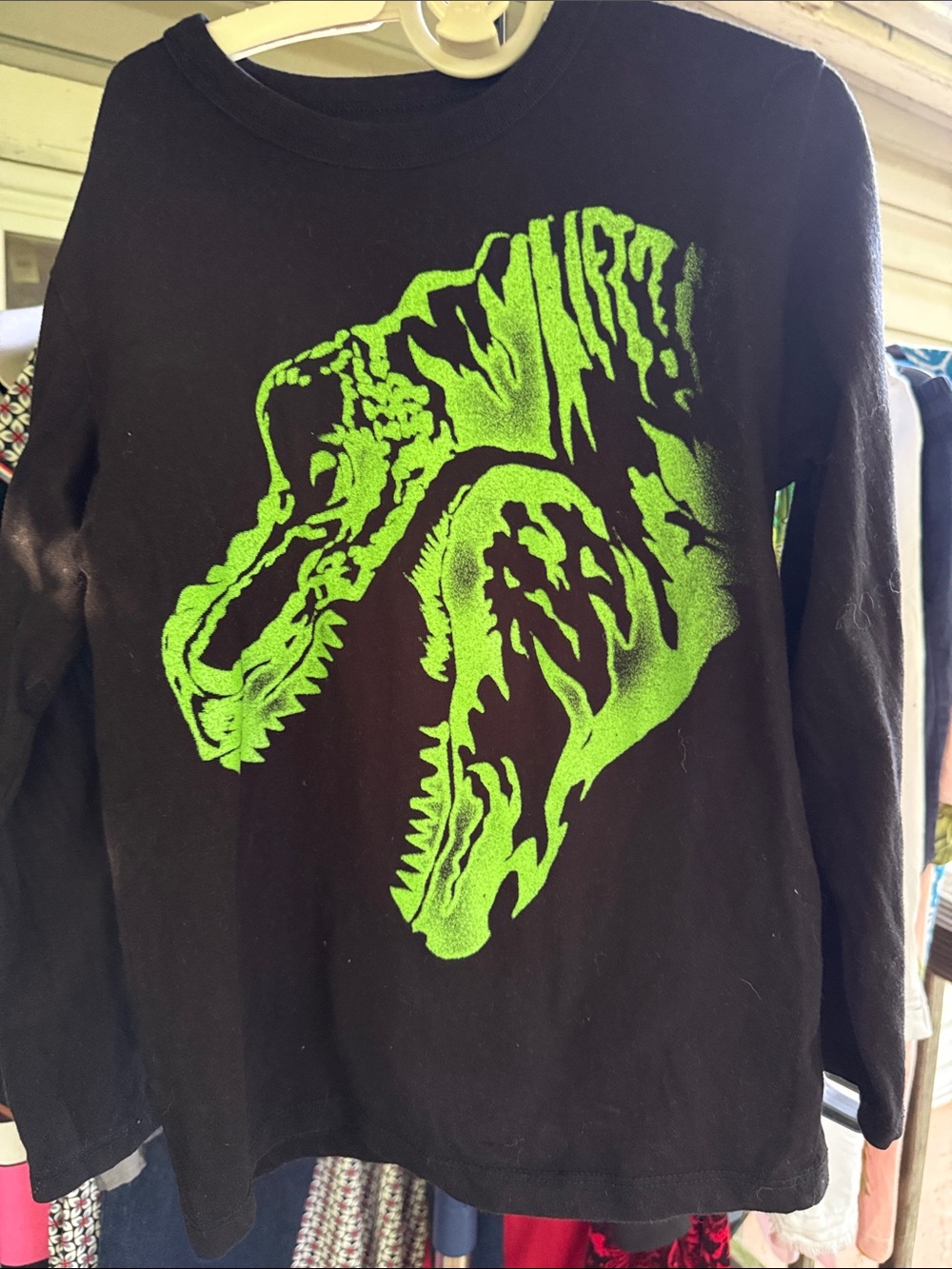 Children’s Place boys small 5/6 Long-Sleeve Tee with Neon Green Dinosaur